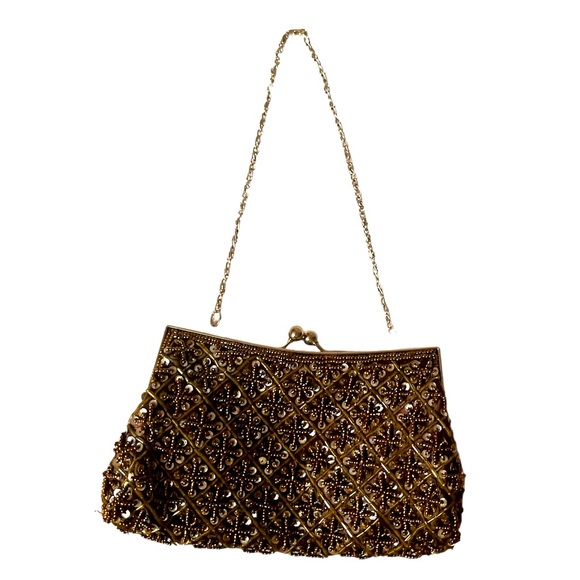 Beautiful Brownish/Gray Beaded Evening Bag - Picture 2 of 10